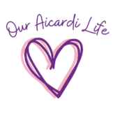Our Aicardi Life Logo - Purple and Pink hear with the text Our Aicardi Life